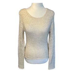 Sans Souci Crochet Knit Sweater Cream Open Knit Long Sleeve Round Neck XS